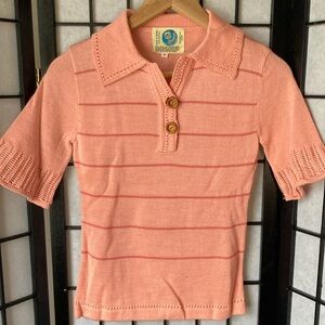 Vintage Beewear knit blouse, short sleeve, salmon pink